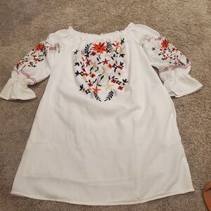Listicle White Dress with Floral Embroidery